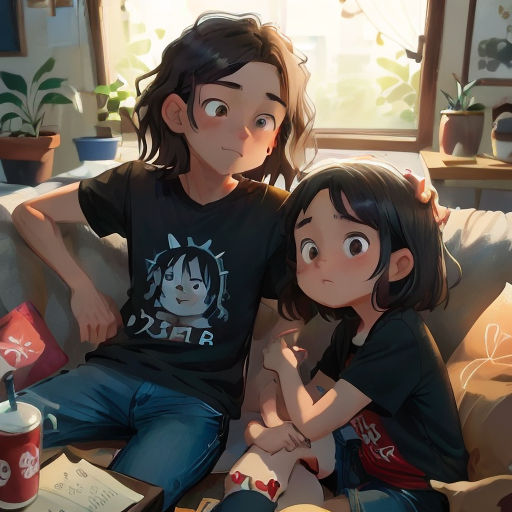 two people sitting on a couch with a book and a cup of coffee in front of them and a window
