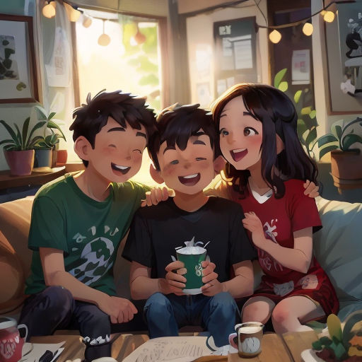 a family sitting on a couch together holding a cup of coffee and smiling at the camera with a book in front of them