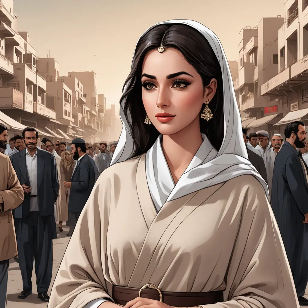 a woman in a nun outfit standing in front of a crowd of people in a city street with buildings, serial art, a character portrait, Amir Zand, game art