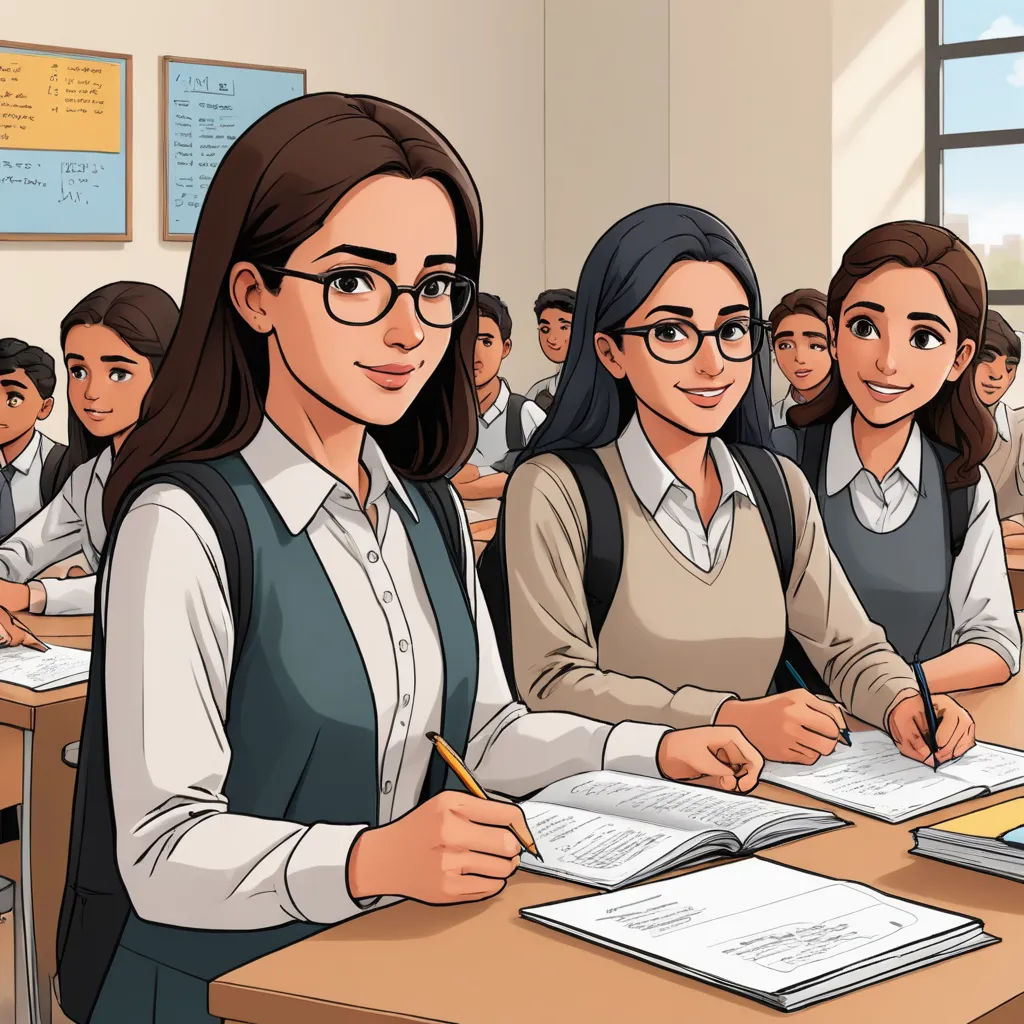 a group of girls sitting at desks in a classroom with a teacher in front of them writing on paper, paris school, a comic book panel, Artgerm, official art