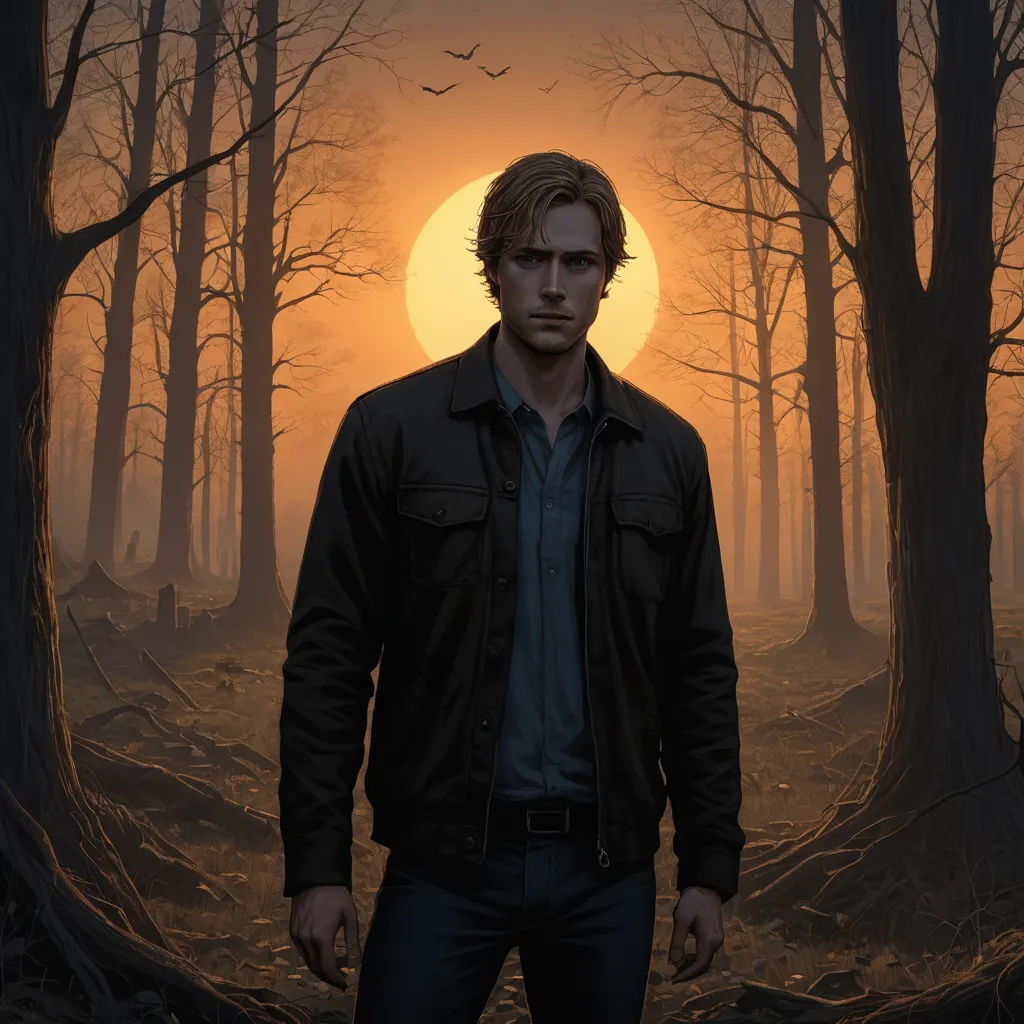 a man standing in a forest with a sun in the background and birds flying overhead in the sky above, sots art, concept art, Cedric Seaut (Keos Masons), key art