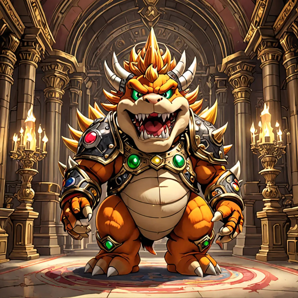 a cartoon character with a huge head and a huge smile on his face, standing in a room with columns and columns, sots art, an ambient occlusion render, Chris LaBrooy, rossdraws global illumination