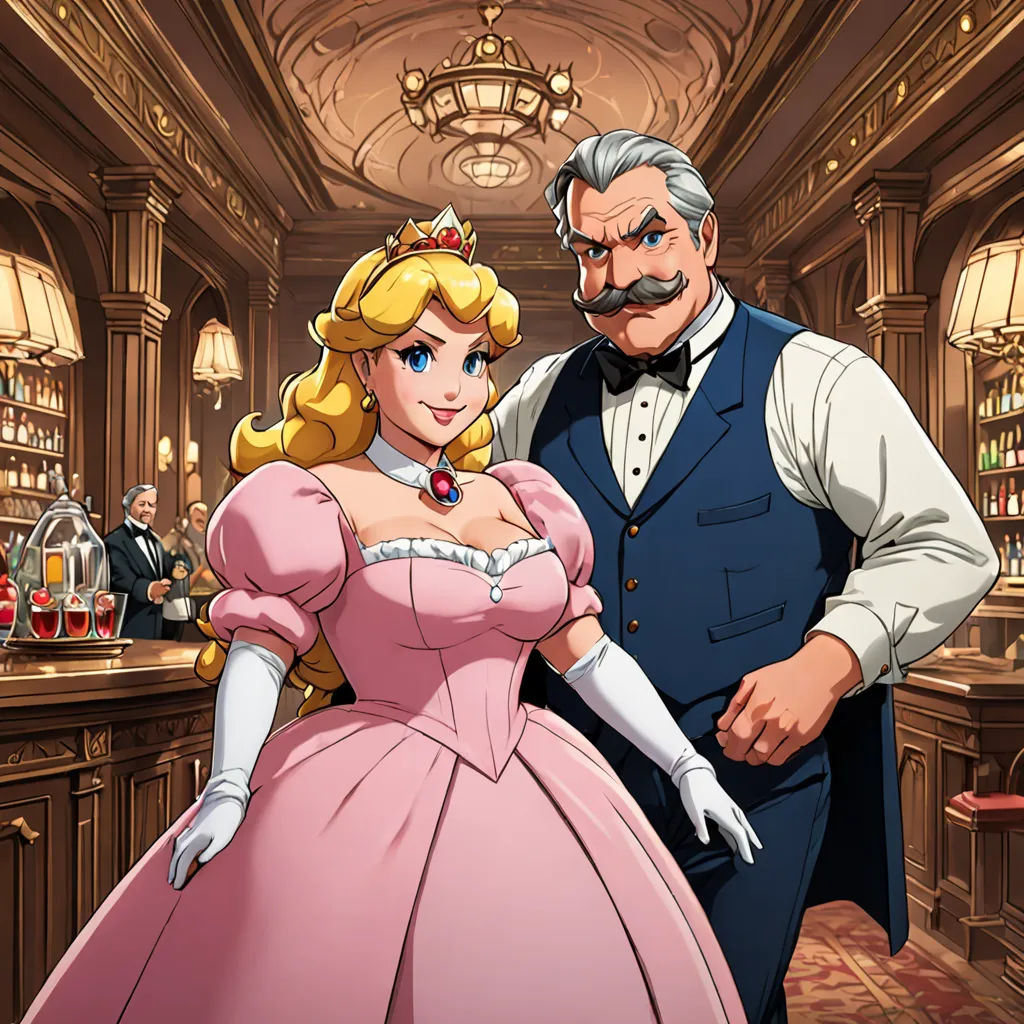 a man and a woman in formal wear standing in a bar together, dressed in pink dresses and tuxedos, context art, concept art, Bourgeois, official art