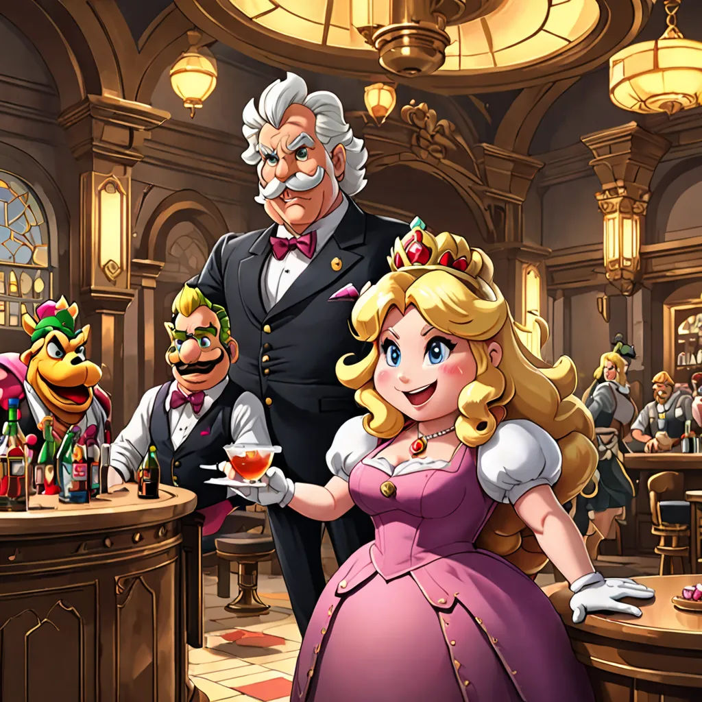 a cartoon of a man and woman in a fancy restaurant with a man in a suit and a woman in a pink dress, sots art, a digital rendering, disney, official art
