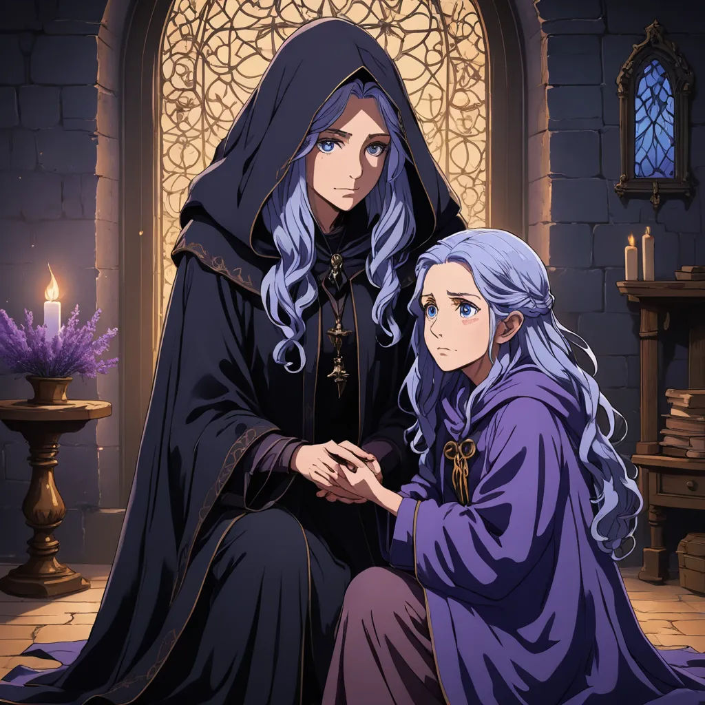 a couple of people sitting next to each other in front of a window with a candle in it and a vase with flowers, sots art, concept art, Anne Said, official art