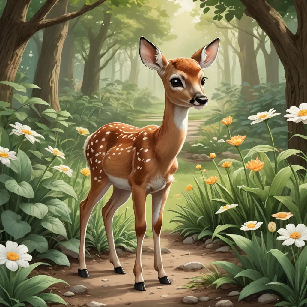 a deer standing in a forest with flowers and trees around it's edges and a path leading to it, magic realism, a storybook illustration, Chris LaBrooy, behance hd