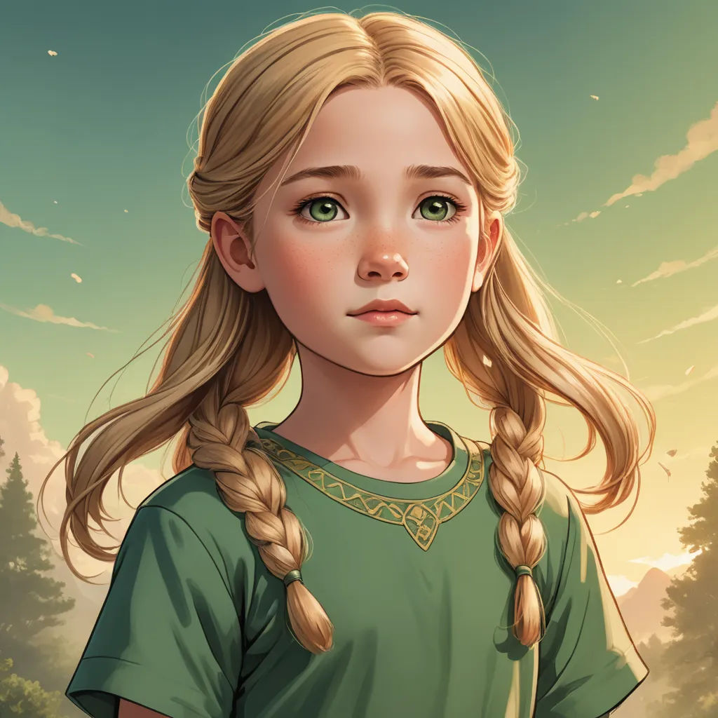 a girl with long blonde hair and a braid in her hair, standing in front of a sunset sky, fantasy art, a character portrait, Anato Finnstark, trending on art station