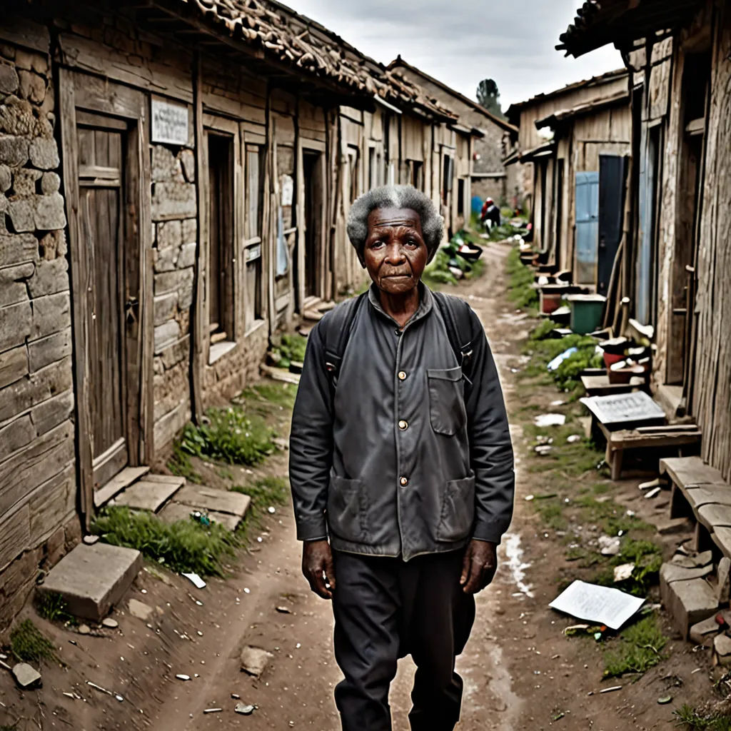 a man standing in a dirt road between two buildings with a sign on the side of the road that says no parking, afrofuturism, a character portrait, Afewerk Tekle, award-winning photograph
