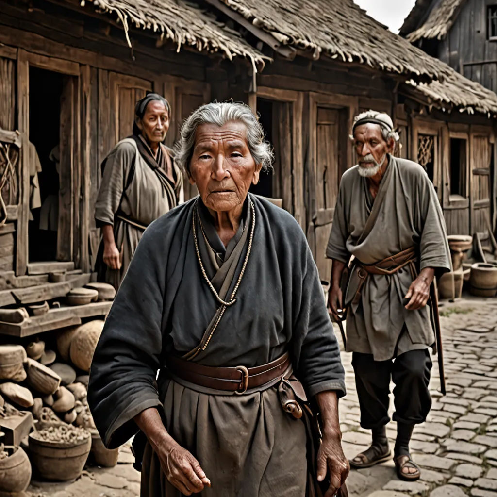 a group of people standing in front of a building with a stone floor and a stone walkway with a cobblestone walkway, dau-al-set, a character portrait, Fang Congyi, promotional image