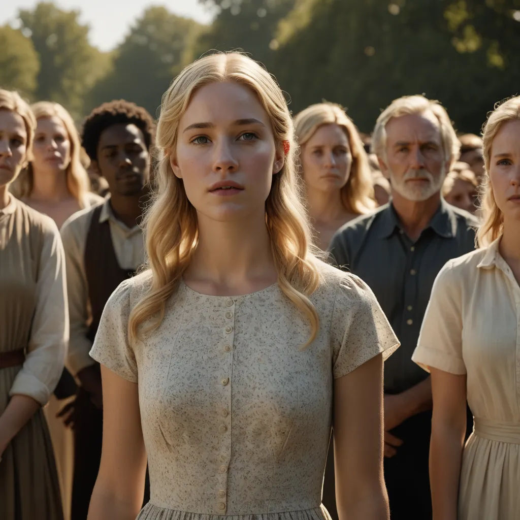 a group of people standing in a line with one woman in a dress and the other man in a dress, antipodeans, a renaissance painting, Anne Said, vfx