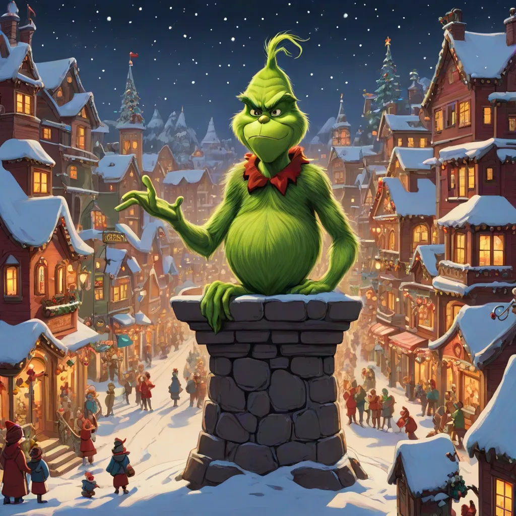 a cartoon character is standing on a wall in the snow with a town in the background and a christmas scene, a digital rendering, Ernest William Christmas, excessivism, promotional image