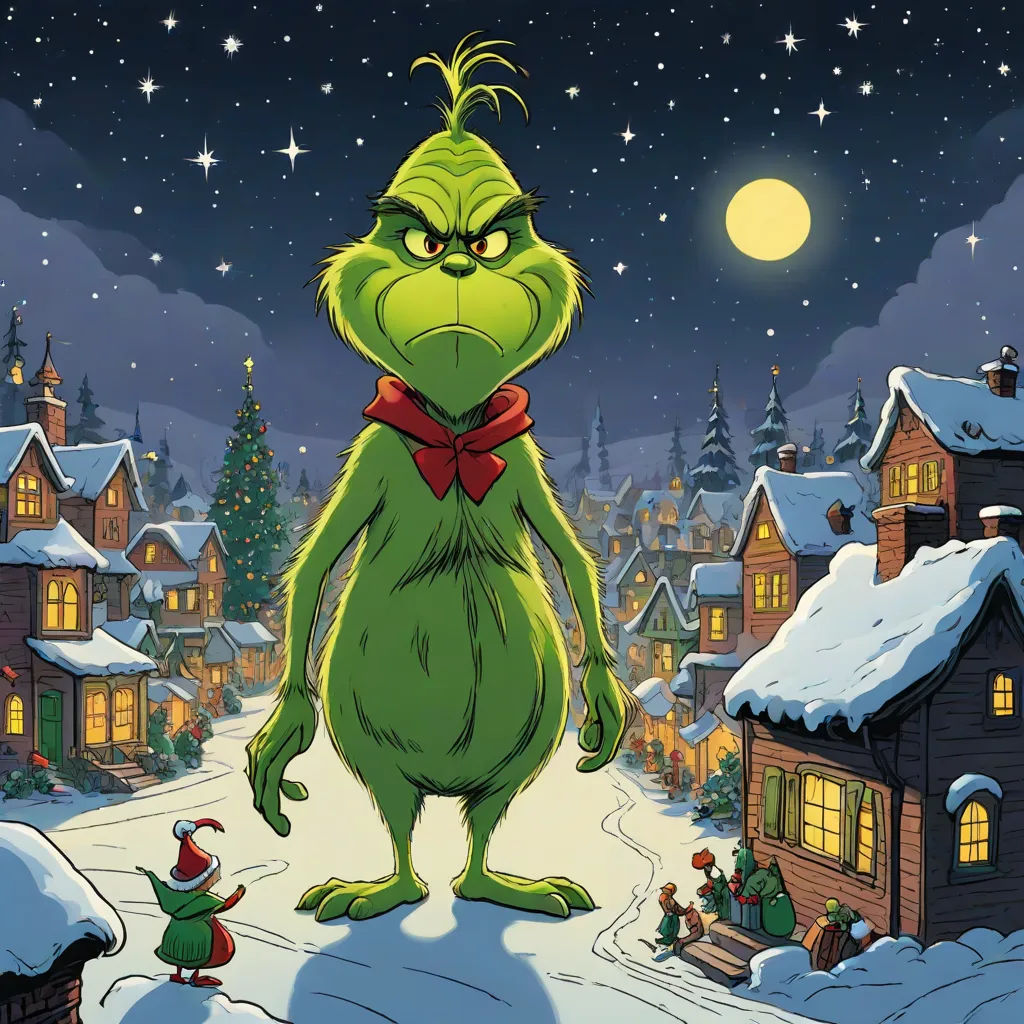 a cartoon character standing in the snow in front of a village at night with a full moon in the sky, concept art, Ernest William Christmas, excessivism, promotional image