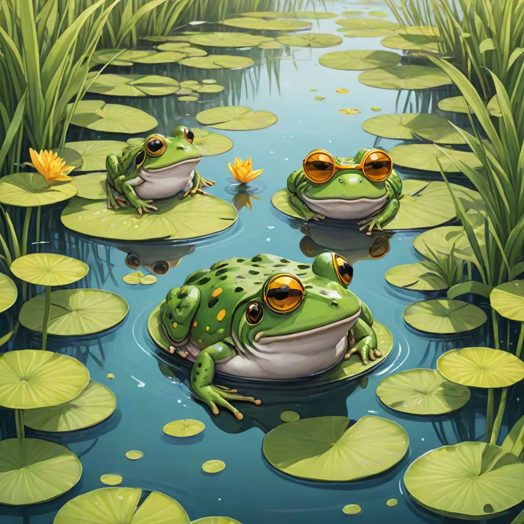 two frogs are sitting on a lily pad in the water with lily pads around them and lily pads around them, Donato Giancola, fantasy art, a detailed painting, highly detailed digital painting