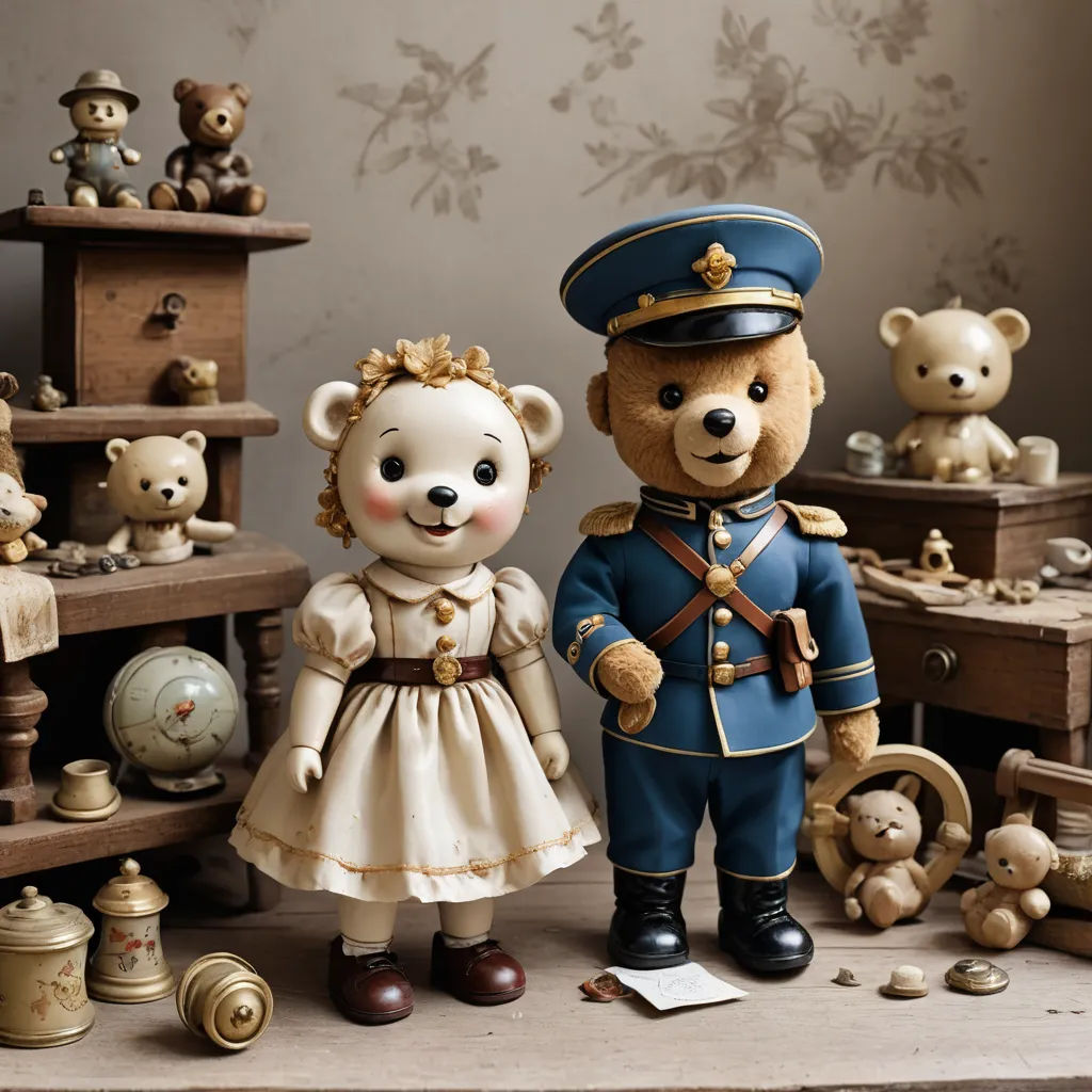 a couple of teddy bears standing next to each other in a room filled with teddy bears and other toys, kitsch movement, a storybook illustration, Carl Gustaf Pilo, behance hd