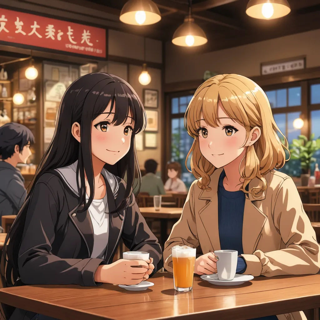 two women sitting at a table with cups of coffee in front of them, one of them is looking at the camera, remodernism, a stock photo, Bourgeois, official art