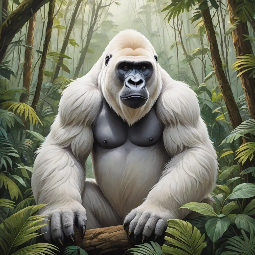 a gorilla sitting in the middle of a forest with a log in its paws and a large white gorilla's face, furry art, an album cover, Chris LaBrooy, official art