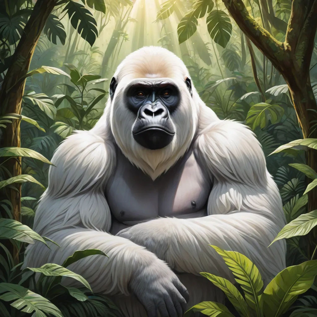 a gorilla sitting in the middle of a jungle with his arms crossed and his eyes closed, with the sun shining through the trees, naturalism, an album cover, Chris LaBrooy, highly detailed digital painting