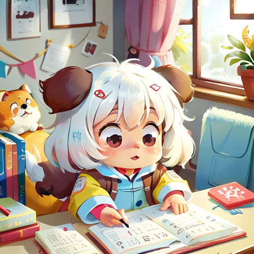 a girl is writing in a book at a desk with a cat and a teddy bear on the wall
