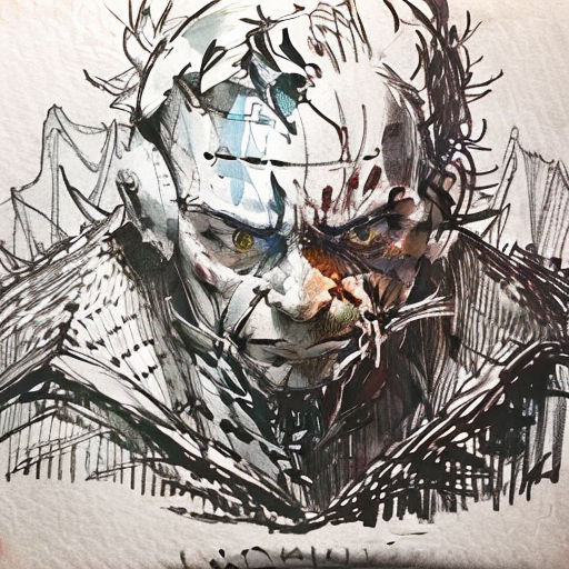 a drawing of a man with a face and a face of a demon with a large head and a large body of hair