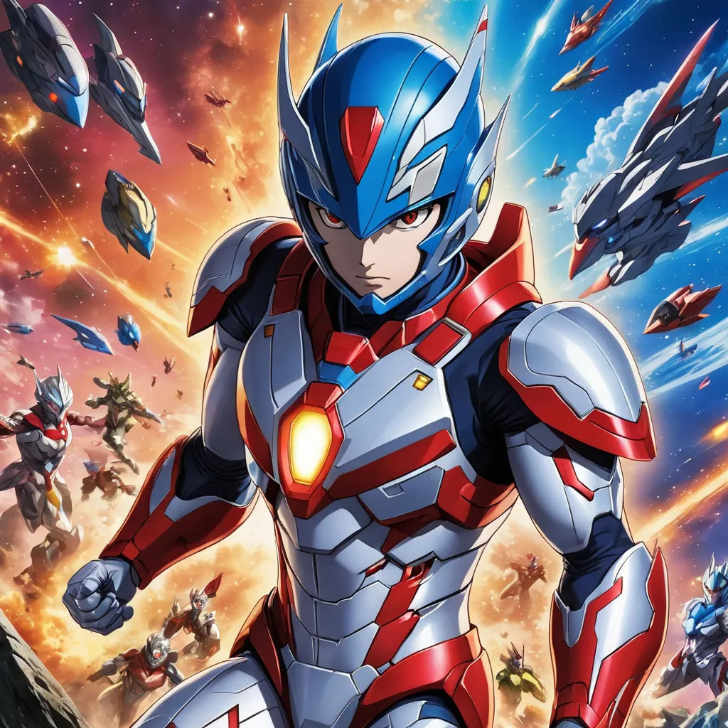 a man in a futuristic suit standing in front of a space station with a rocket ship in the background, rayonism, poster art, Eizan Kikukawa, official art