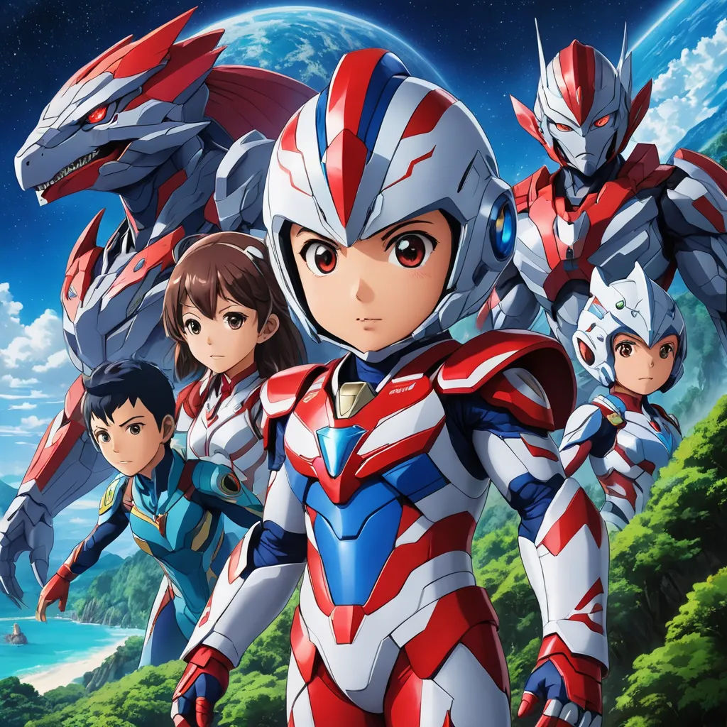 a group of people in a space suit standing in front of a planet with a sky background and a sky background, rayonism, poster art, Ai-Mitsu, promotional image
