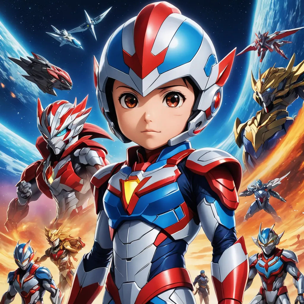 a cartoon character in a space suit with other characters in the background of the image, including a robot, rayonism, poster art, Ai-Mitsu, anime key visual