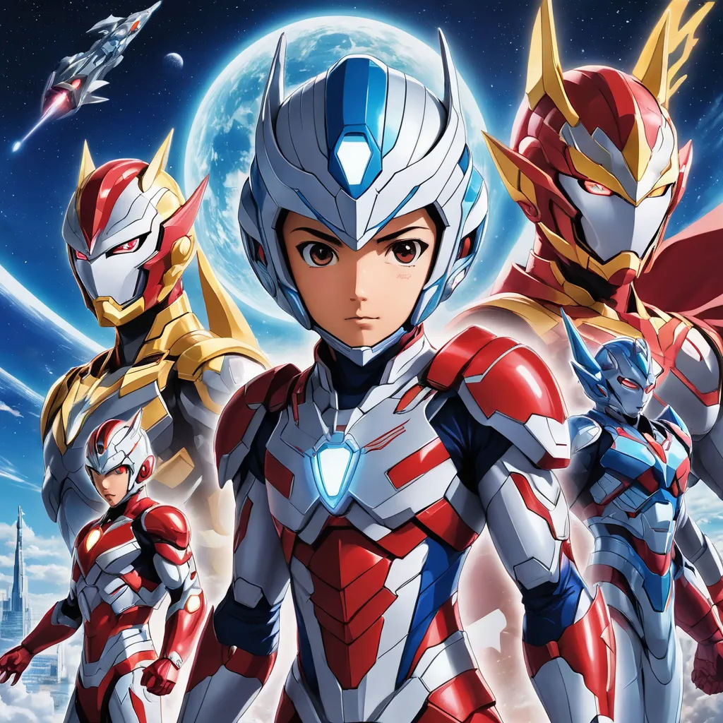 a group of people in a space suit standing next to each other in front of a full moon and stars, rayonism, poster art, Ai-Mitsu, promotional image