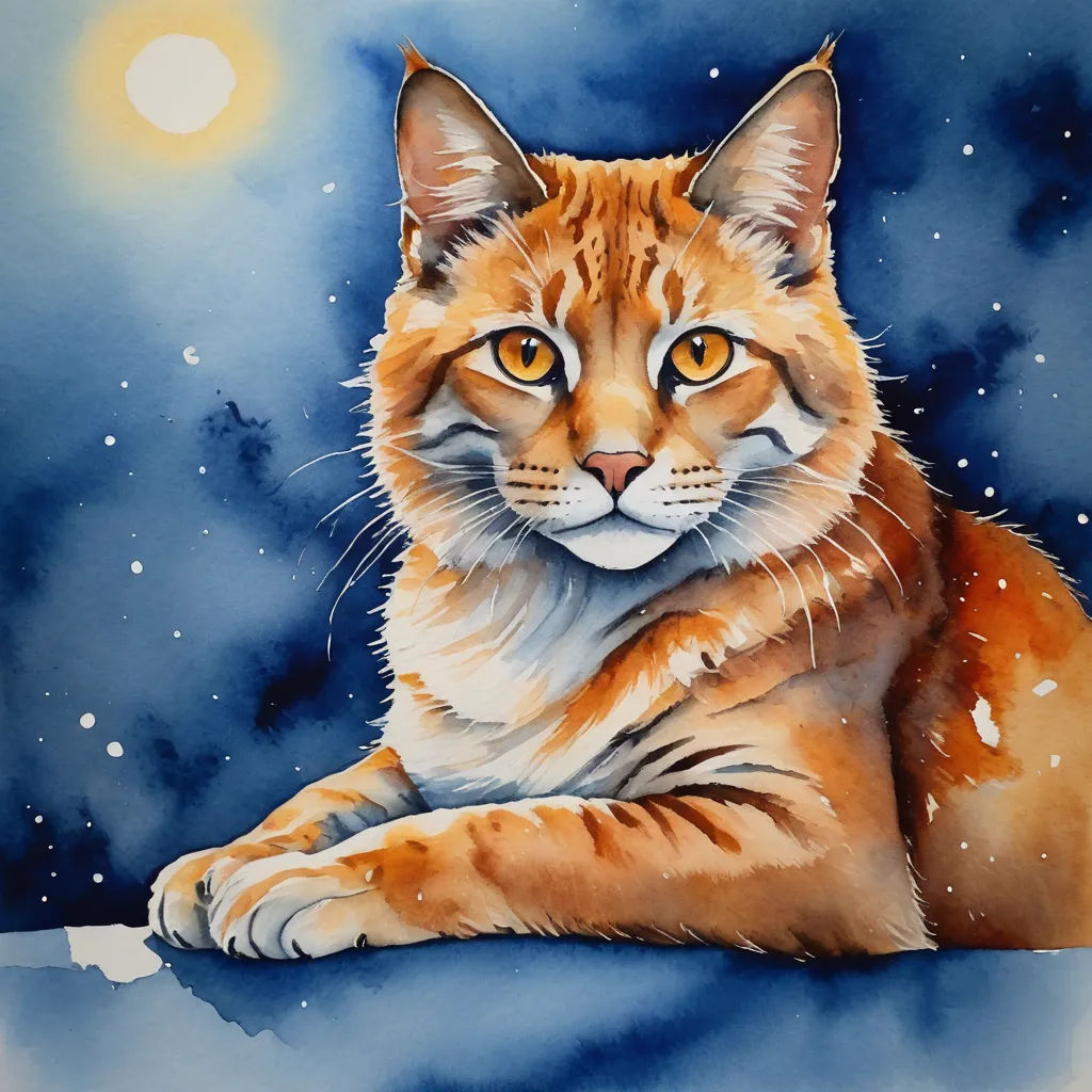 a painting of a cat sitting in the snow with a full moon in the background and stars in the sky, figurative art, a watercolor painting, Alison Kinnaird, watercolor