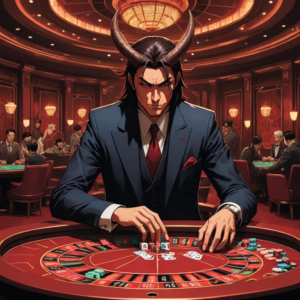 a man in a suit playing roulette in a casino room with other people sitting at tables and looking at the roulette, lyco art, a character portrait, Cedric Seaut (Keos Masons), official art