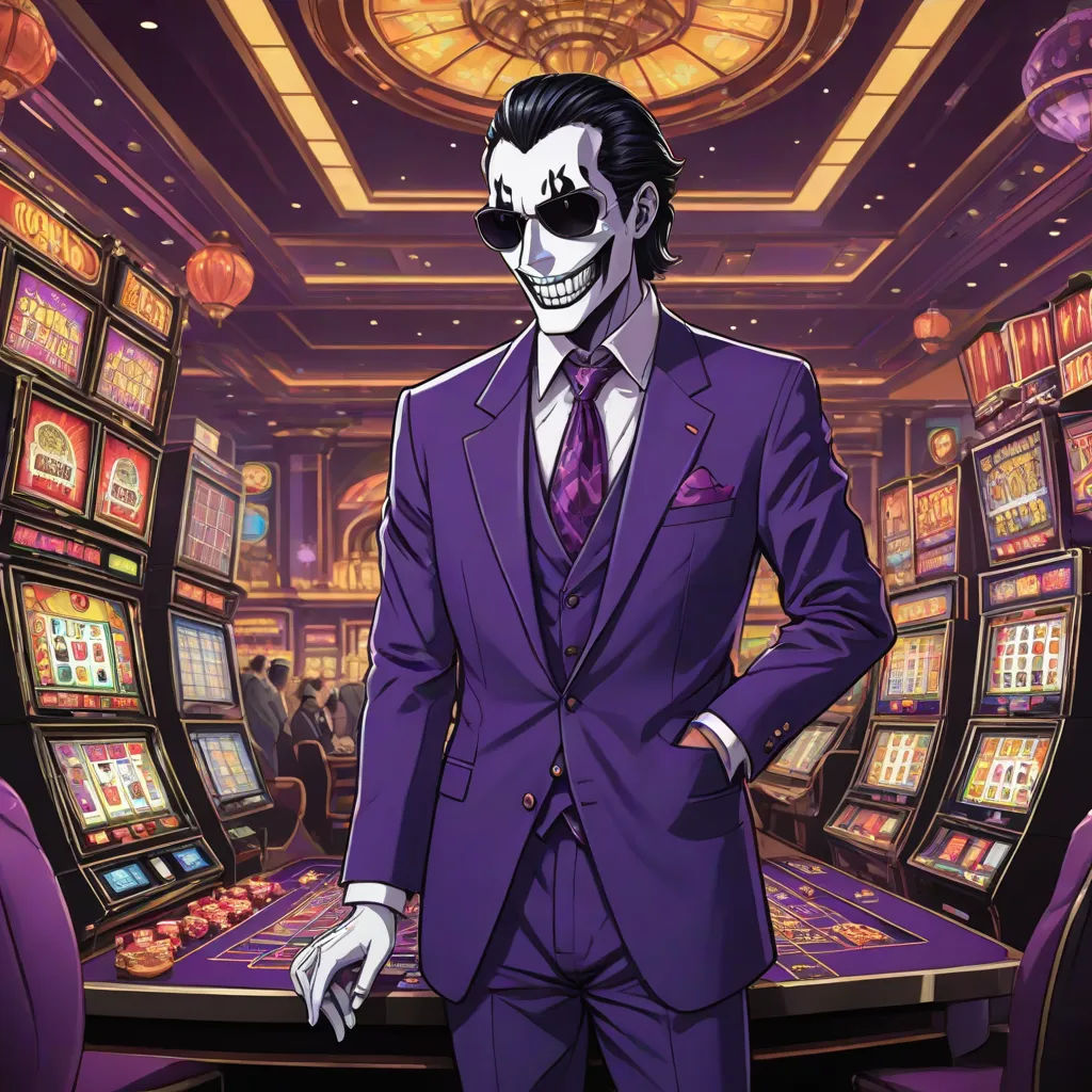 a man in a suit and tie with a skeleton face painted on his face in front of slot machines, sots art, a character portrait, Adam Manyoki, official art
