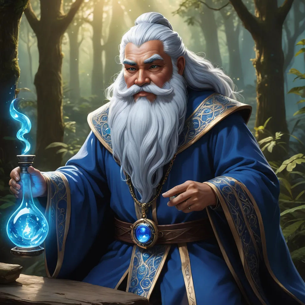 a wizard with a blue robe holding a blue light in his hand and a glowing orb in his hand, fantasy art, a character portrait, Alejandro Burdisio, epic fantasy character art