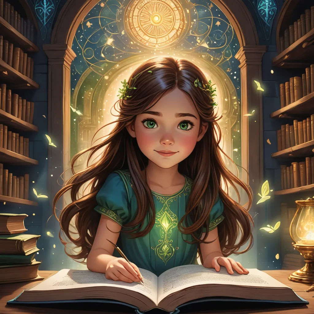 a girl reading a book in a library with a light shining through the window and bookshelves in the background, fantasy art, a storybook illustration, Anna Dittmann, storybook illustration