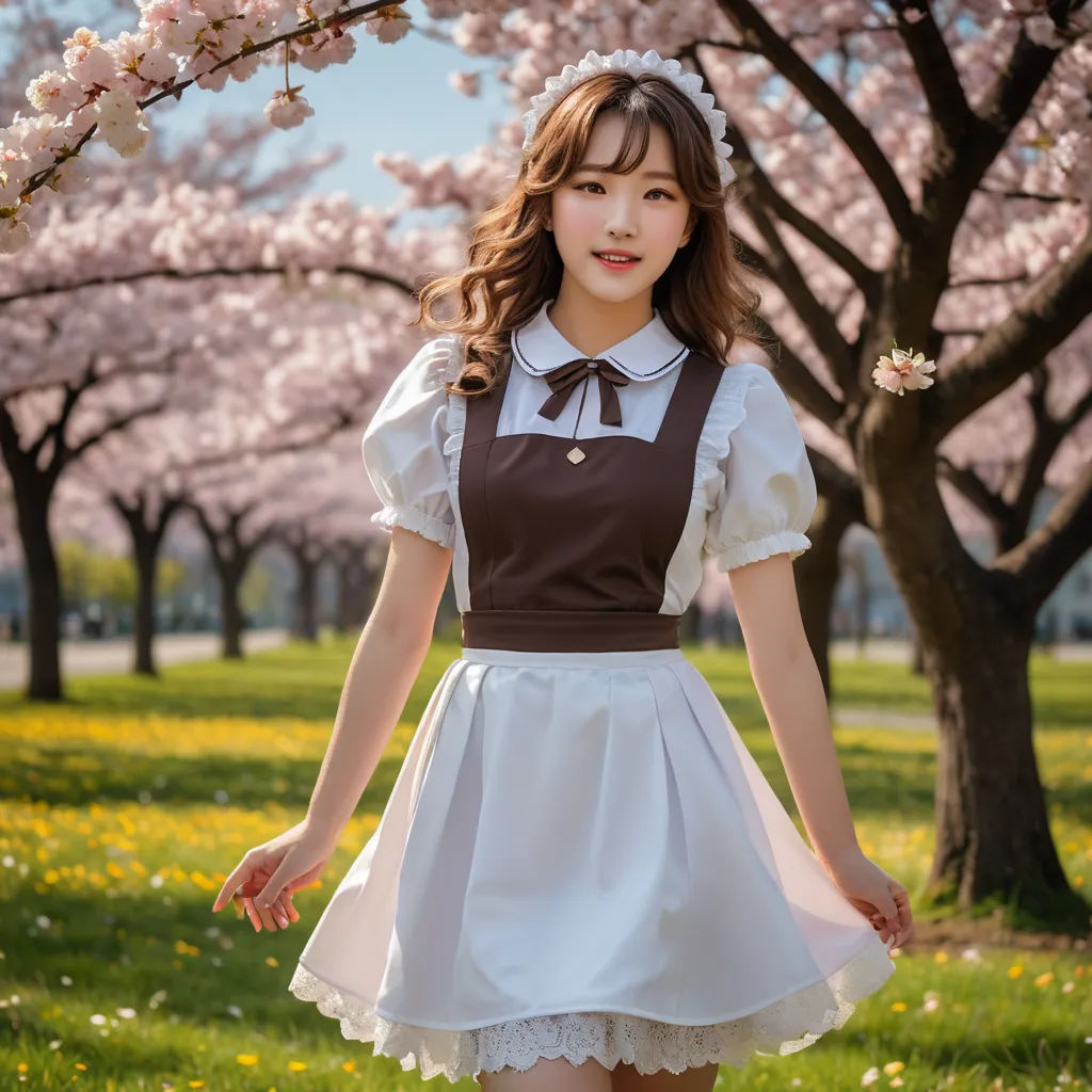 a woman in a dress standing in a field of flowers with her hands in her pockets and her hands in her pockets, aestheticism, a stock photo, Byeon Sang-byeok, kawaii