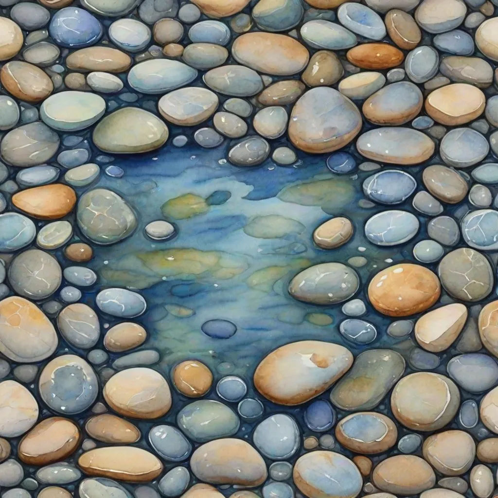 a painting of rocks and water with a blue spot in the middle of it, and a blue spot in the middle of the rocks, photorealism, a photorealistic painting, Chris LaBrooy, highly detailed oil painting
