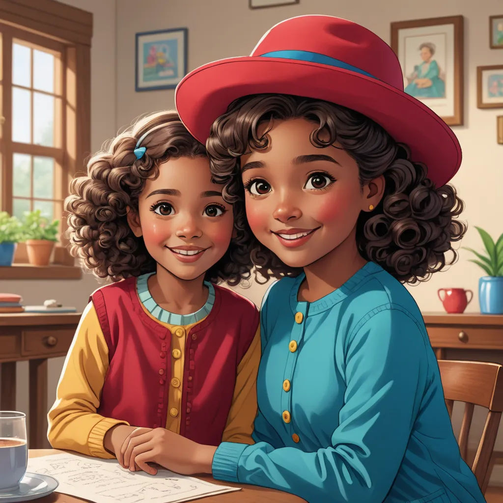 a couple of kids sitting at a table with a cup of coffee and a book in front of them, american scene painting, a storybook illustration, Artgerm, official art