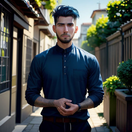 a man standing in a narrow alley way with his hands in his pockets and his hands in his pockets
