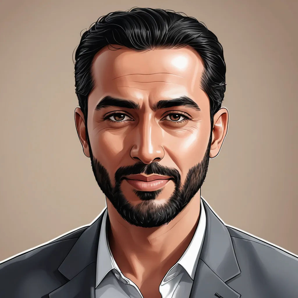 a man with a beard and a suit jacket on is looking at the camera with a serious look on his face, serial art, a character portrait, Altoon Sultan, character portrait