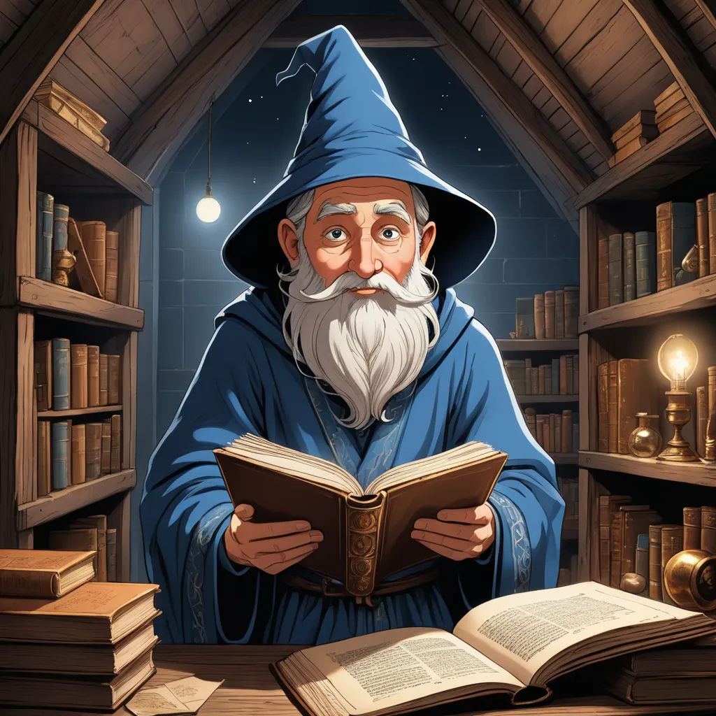 a wizard reading a book in a library with a lamp on the side of the room and a book on the floor, fantasy art, a storybook illustration, Diego Gisbert Llorens, fantasy character portrait