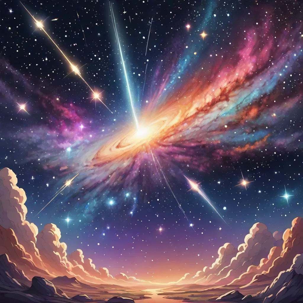 a painting of a galaxy with stars and clouds in the background and a bright star in the sky above, Chris LaBrooy, space art, a detailed matte painting, galaxy