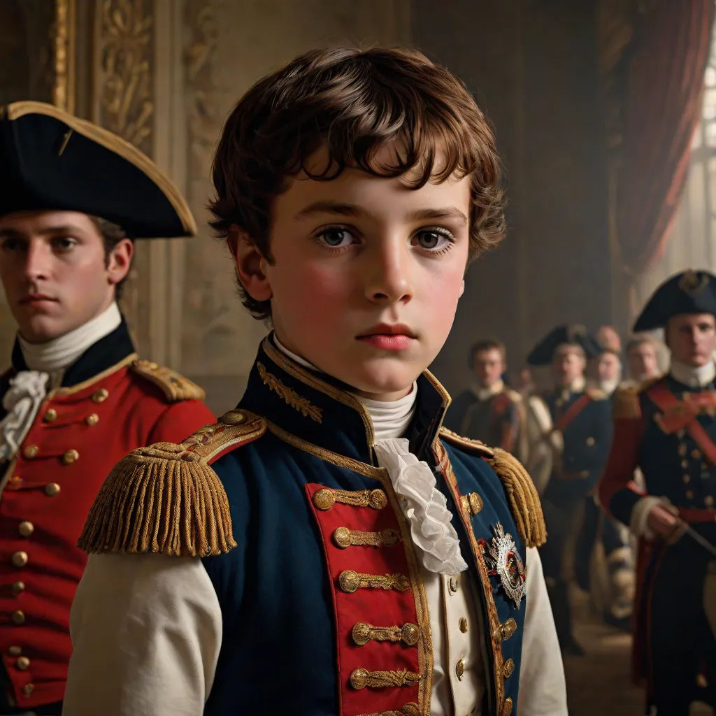 a boy in a uniform standing next to another boy in a uniform and a man in a uniform behind him, Carl Gustaf Pilo, rococo, a detailed matte painting, promotional image