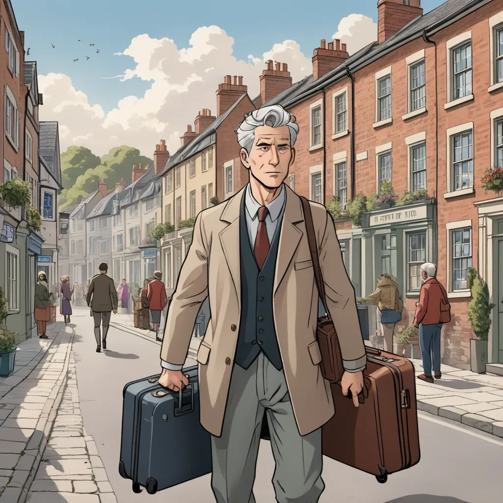 a man walking down a street holding a briefcase and a suit case in his hand and a man in a suit jacket and tie, new objectivity, a character portrait, David Brewster, official art