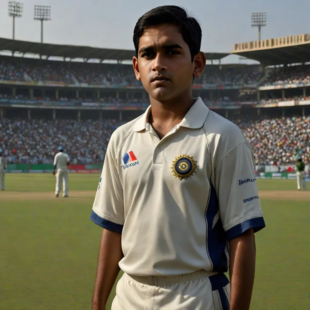 a man standing in a field with a crowd of people in the background wearing a white shirt and blue pants, samikshavad, an oil on canvas painting, Bhupen Khakhar, jayison devadas