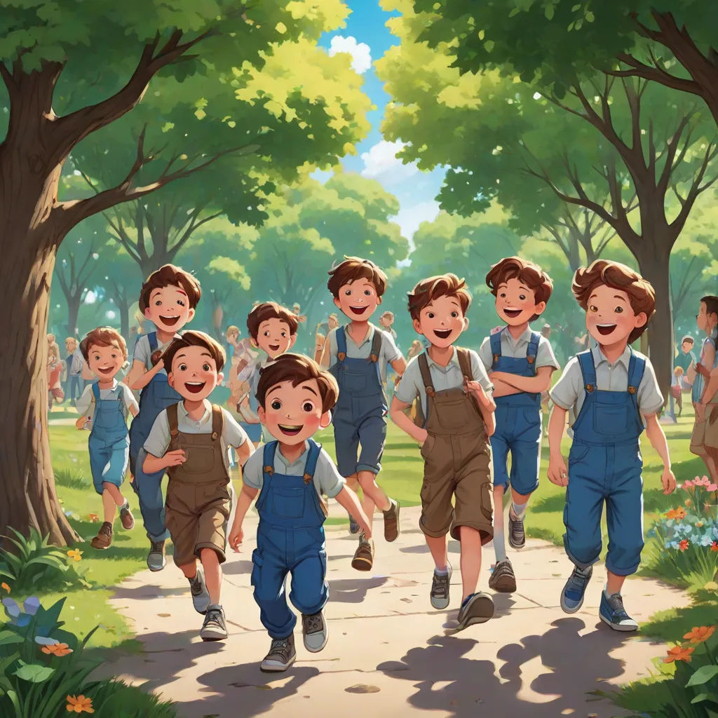 a group of children running down a path in a park with trees and flowers in the background and a cartoon of a group of children running down a path, Brothers Hildebrandt, les automatistes, a detailed matte painting, official art