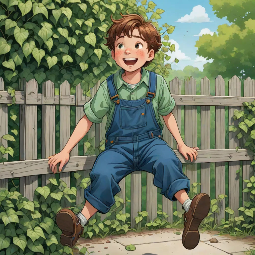a boy is jumping over a hole in the ground with a baseball bat in his hand and a fence in the background, Cliff Childs, magical realism, a storybook illustration, storybook illustration