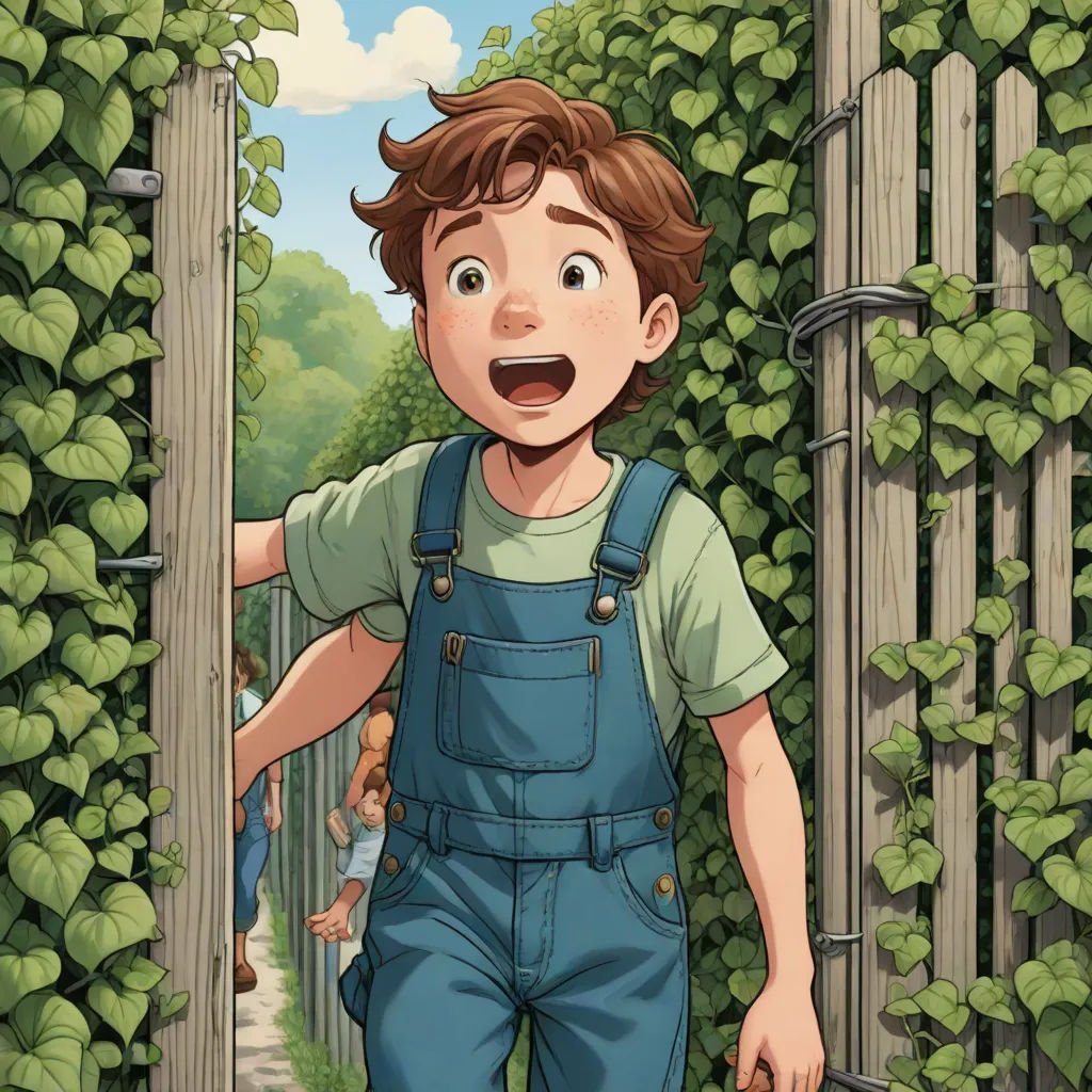 a boy is walking through a tunnel of vines with a suitcase in his hand and a woman in the background, Aaron Jasinski, magical realism, a storybook illustration, kinkade