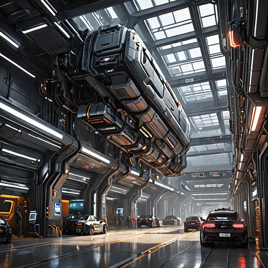 a futuristic city with cars parked in the garages and a skylight above them is a futuristic looking building, futurism, a detailed matte painting, Eve Ryder, star citizen halo