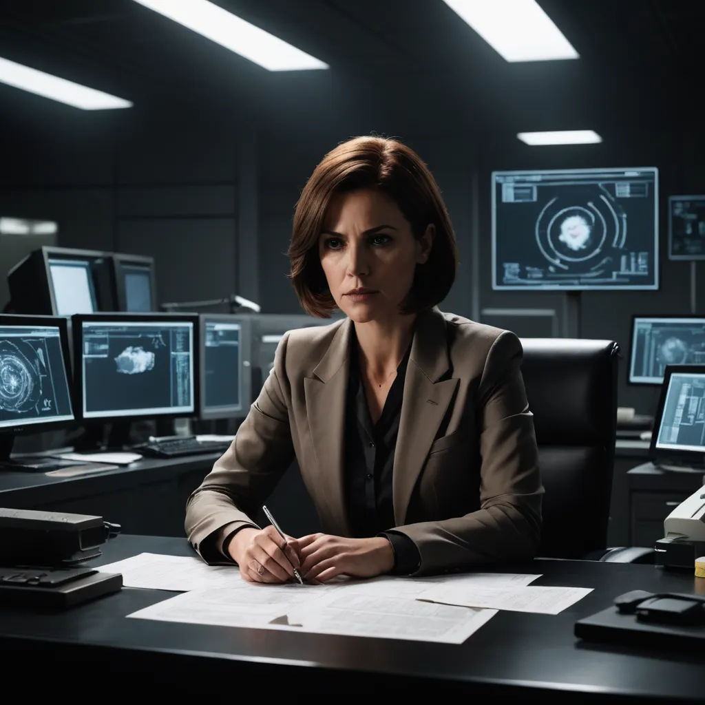 a woman sitting at a desk in front of computer monitors and a tablet computer with a magnifying glass, tachisme, computer graphics, Clarice Beckett, promotional image