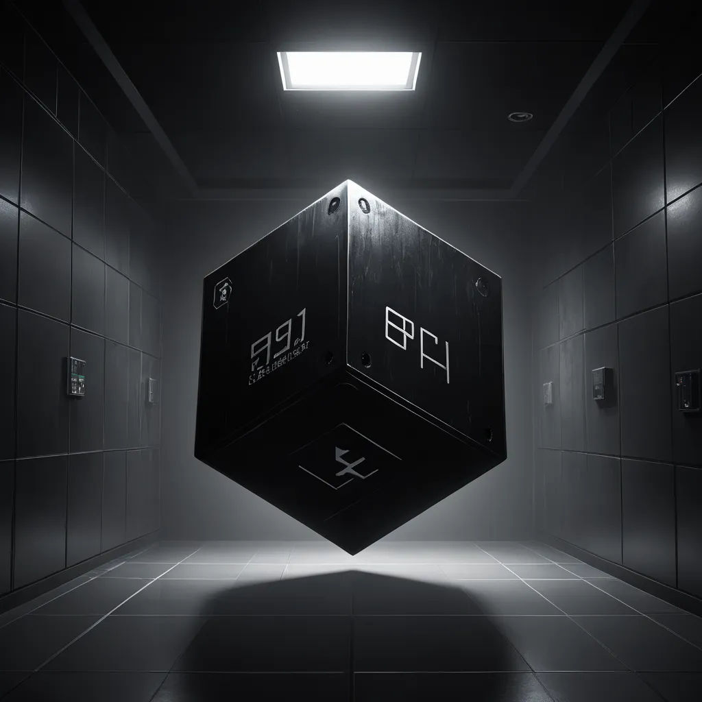 a black cube in a dark room with a light on it's side and a black floor with a white floor, modular constructivism, an ambient occlusion render, Filip Hodas, behance hd