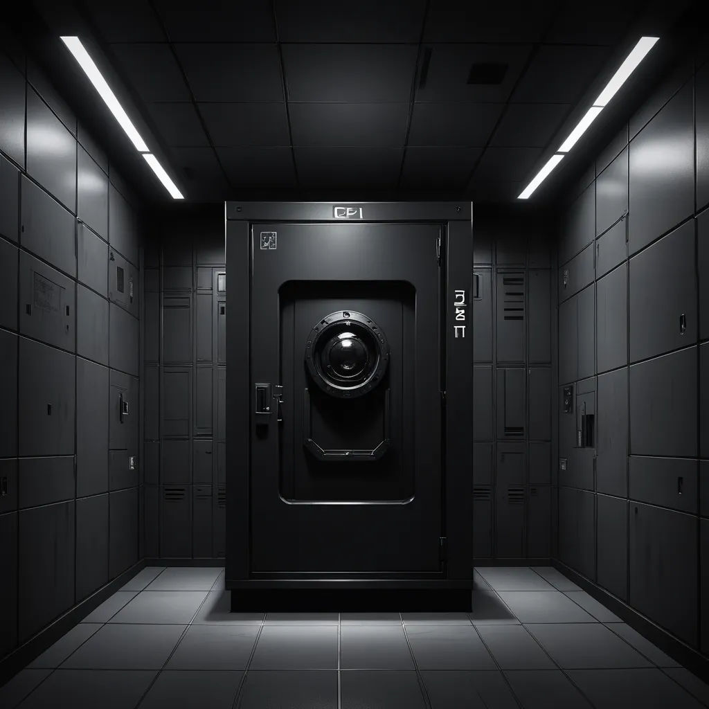 a black and white photo of a room with a washing machine in it's center and a light on the floor, photorealism, an ambient occlusion render, Filip Hodas, unreal engine render