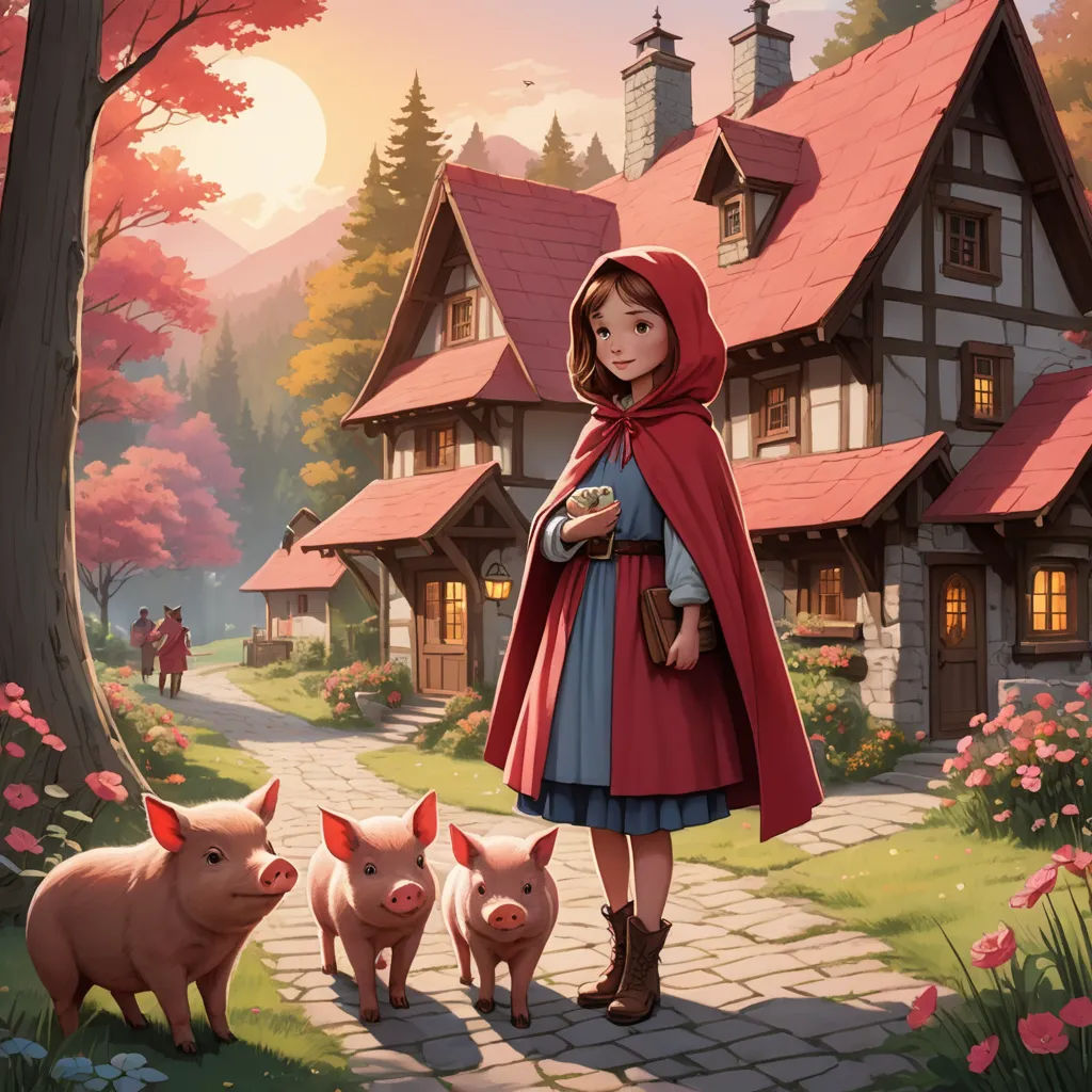 a little girl standing in front of a pig and piggy piggy piggy piggy piggy piggy piggy piggy pig, fantasy art, a storybook illustration, Chris LaBrooy, storybook illustration